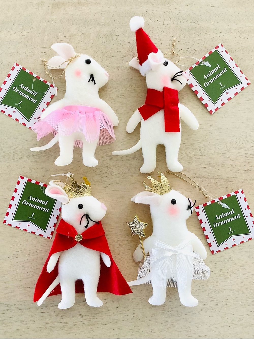 4 Target Bullseye Felt Mouse Animal Ornaments